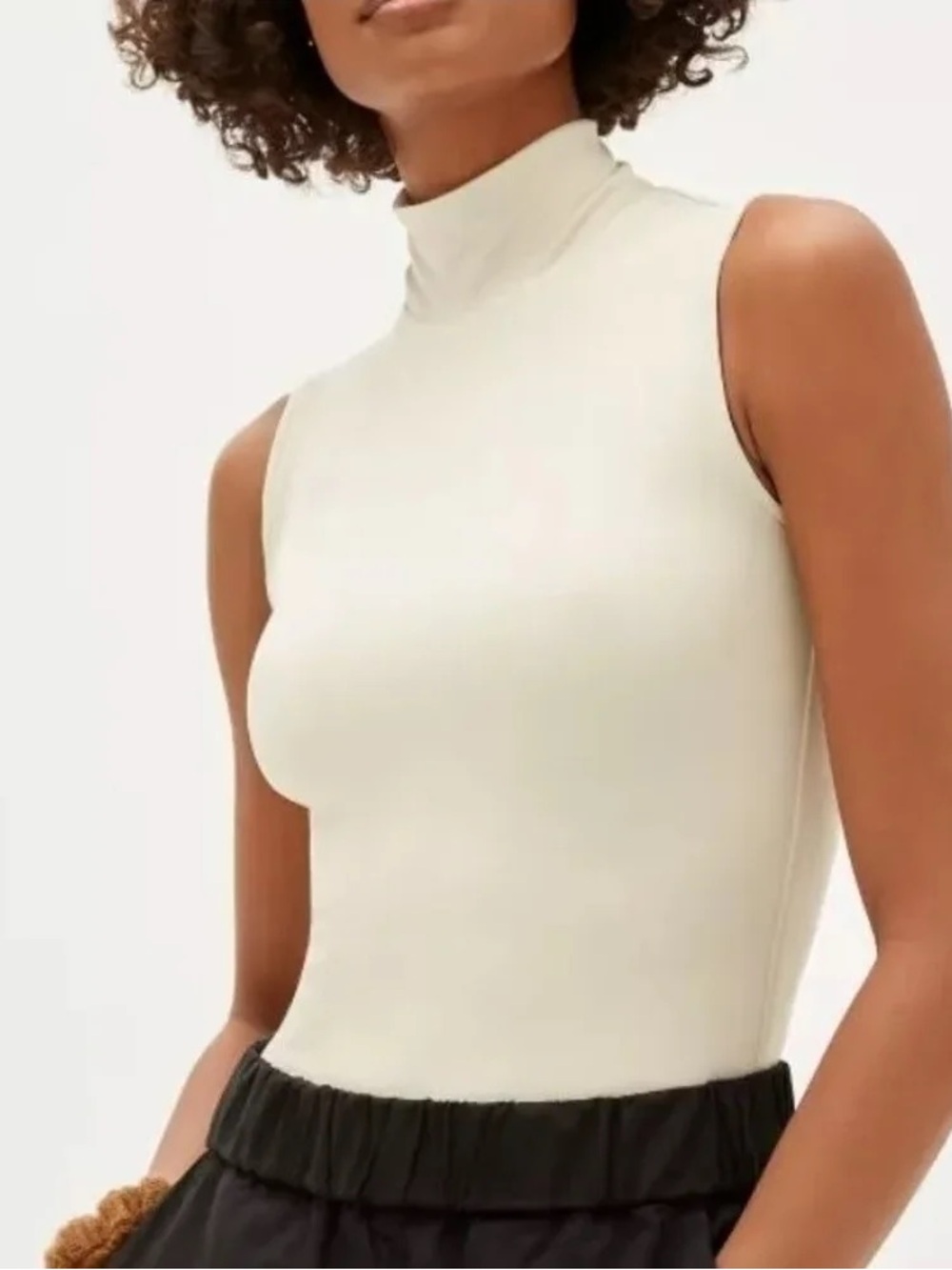 Everlane The Luster Sleeveless Mockneck Bodysuit in Sandstone Size Large